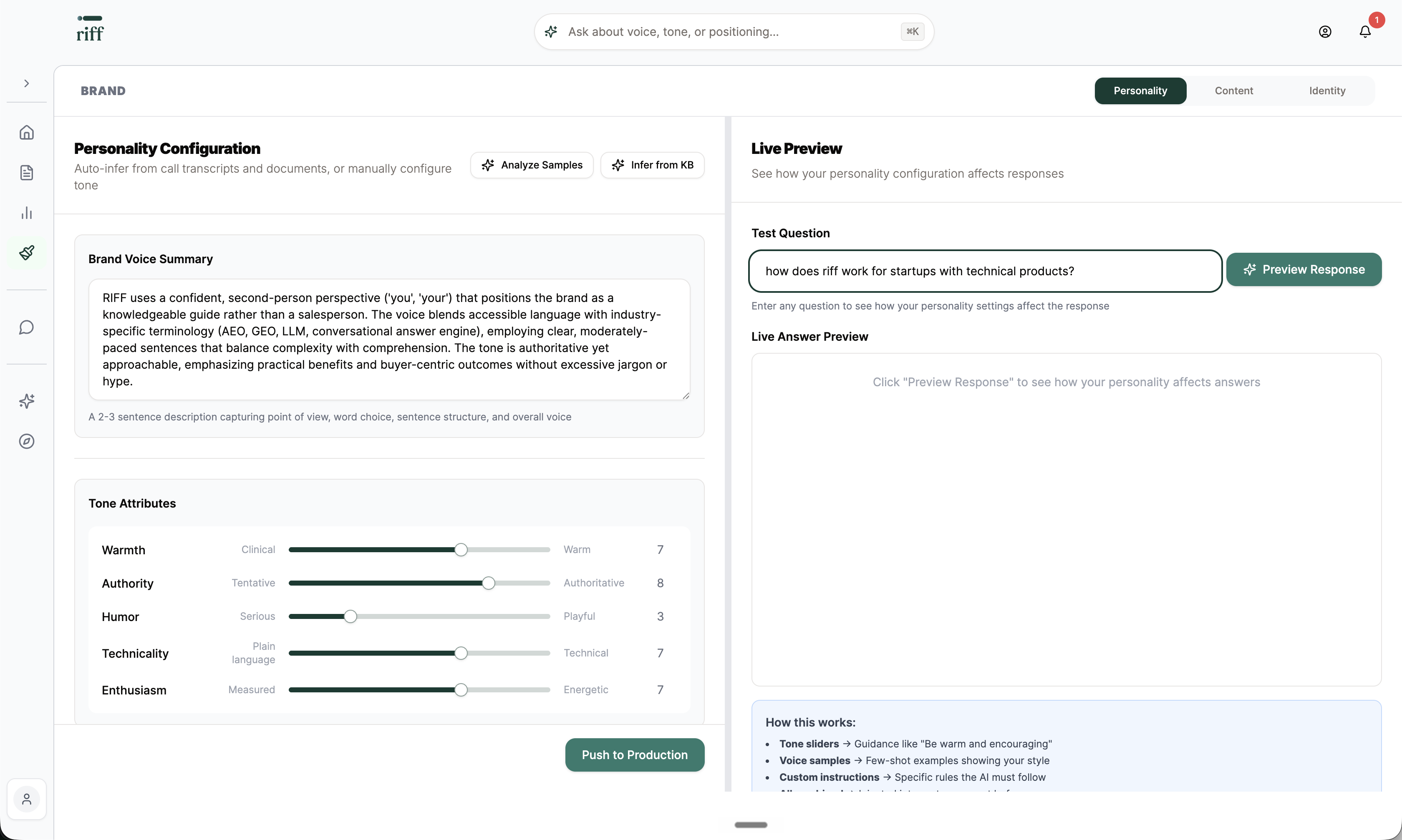 RIFF Refinery — answer governance and voice configuration